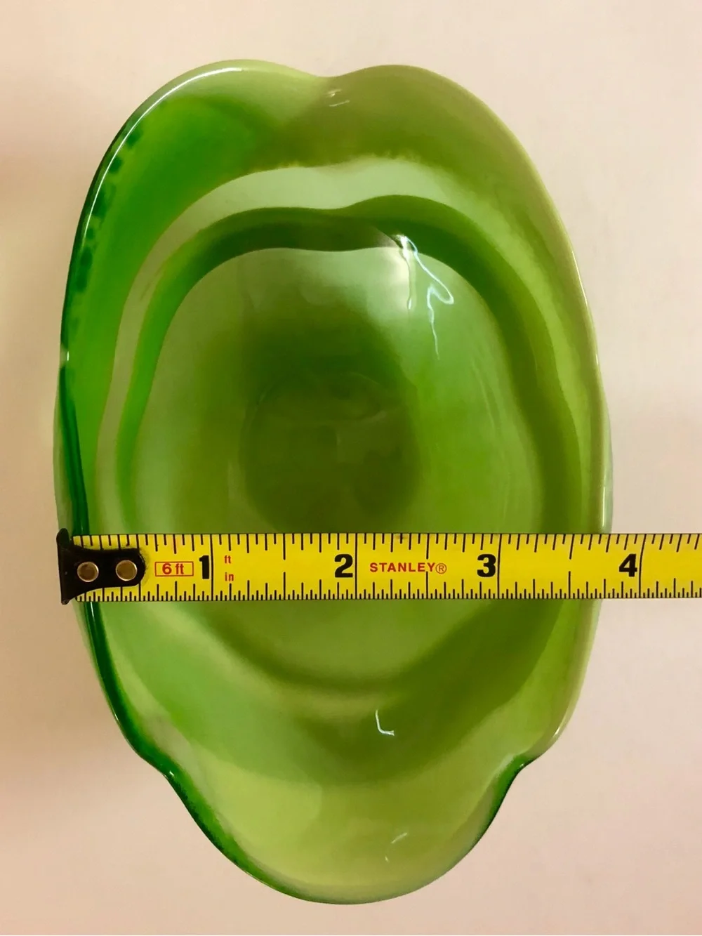 Crate &Barrel Lime Green Scalloped Handblown Glass Bowl Italy